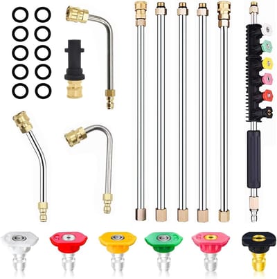 Krachtige hogedruk reiniger accessoire set met verlengstaaf, roestvrijstalen lansenset en sproeikoppen - Compatibel met diverse modellen - Compleet set voor grondige reiniging