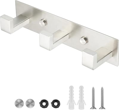 SnelShoppen - Heavy Duty Haak Kledingrek SUS304 RVS Jassenhaak 24cm voor Wandmontage, Ideaal voor Badkamer, Slaapkamer, 3 Haken, Geborsteld Staal