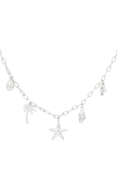Ocean Escape ketting zilverkleurig- schelpen- zeester- palm