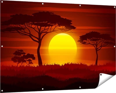 Gards Tuinposter Zonsondergang in de Savanne - Abstract - 150x100 cm - Tuindoek - Tuindecoratie - Wanddecoratie buiten - Tuinschilderij