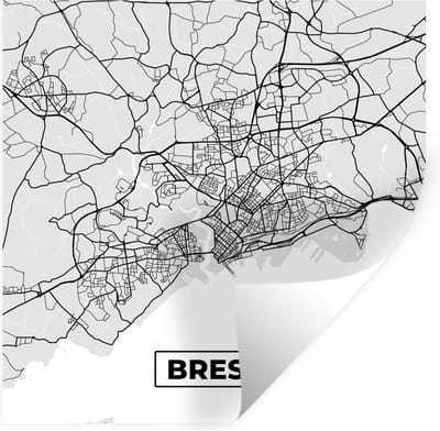 Muurstickers - Sticker Folie - Brest - Frankrijk - Plattegrond - Kaart - Stadskaart - 100x100 cm - Plakfolie - Muurstickers Kinderkamer - Zelfklevend Behang XXL - Zelfklevend behangpapier - Stickerfolie