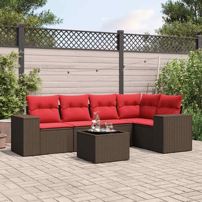 vidaXL - 6-delige - tuinbankset - met - kussens, - bruin - polyrotan
