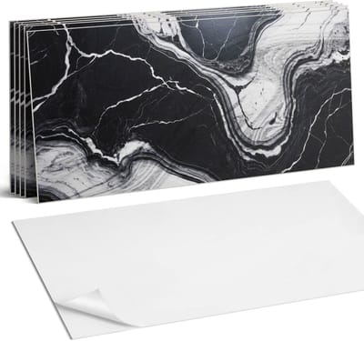 Coloray Plaktegels - Abstract marmerpatroon Wandtegel Zelfklevend - 60 cm x 30 cm - Zwart Plaktegels - 6 stuks - Rechthoek PVC Tegels - Plaktegels Keuken - Zelfklevende Vloertegels Badkamer - Vinyl Tegels Zelfklevend - Zelfklevende Wandtegels