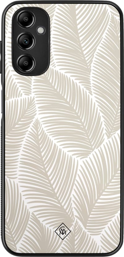 Casimoda® hoesje - Geschikt voor Samsung Galaxy A14 5G - Palmy Leaves Beige - Zwart TPU Backcover - Natuur - Bruin/beige