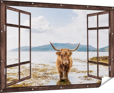 Gards Tuinposter Doorkijk Voetpad naar Strand en Zee - 180x120 cm - Tuindoek - Tuindecoratie - Wanddecoratie buiten - Tuinschilderij