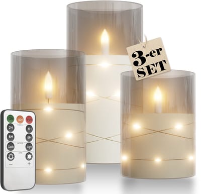 Set van 3 LED-kaarsen met lichtsnoer Vlamloze kaarsen met afstandsbediening Stompkaarsen met timerfunctie Elektrische kaarsen Flikkerende vlam voor tafeldecoratie Badkamerdecoratie Woonkamerdecoratie - Transparant