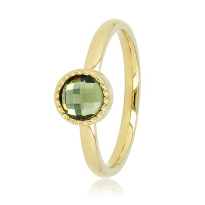 My Bendel - Goudkleurige Aanschuifring met Groene Glassteen - Ring met Ronde Glassteen & Getwist Randje • Groen • Goudkleurig - met Luxe Cadeauverpakking | Sieraden Voor Dames | Maat 16.00 Mm / Maat 50