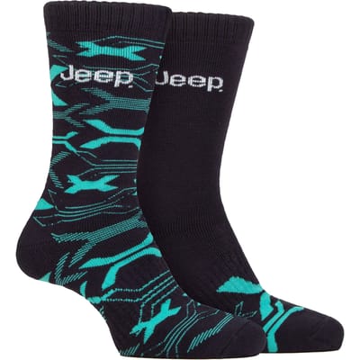 Heren Bamboe Werklaarzen Sokken | Jeep | Zachte en Ademende Dikke Stevige Gevoerde Sokken, Gebreide Ribbels Stijl Wandelsokken - Marineblauw / Turkoois