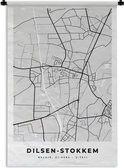 Wandkleed - Wanddoek - Zwart Wit – België – Plattegrond – Stadskaart – Kaart – Dilsen Stokkem - 120x180 cm - Wandtapijt