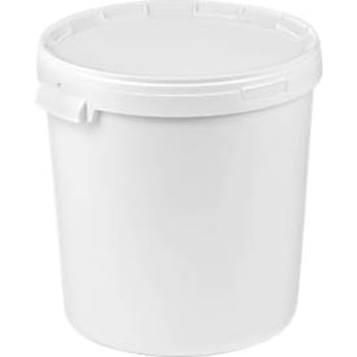 Emmer, met deksel & handvaten, 25 l, Ø 326 x H 401 mm, ISO-norm, voedselveilig, temperatuurbestendig, stapelbaar & nestbaar, recycleerbaar PP, wit, 5 st.