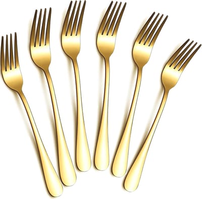 Vorkenset van 20 cm - Set van 6 gouden tafelvorken van levensmiddelenkwaliteit, bestekvorken met spiegelafwerking - Vaatwasmachinebestendig voor huis, keuken of restaurant