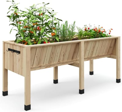 Verhoogde Moestuinbak op Poten - Extra Grote Houten Kweekbak met Binnenhoes en Haken - 183 x 66 x 79 cm - Cederhout
