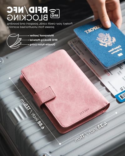 Paspoorthouder met Airtag Houder en RFID Bescherming - Bifold Reiskaarthouder in Roze, 16.5x11.5x1.8cm, Ideaal voor Reizen en Organisatie