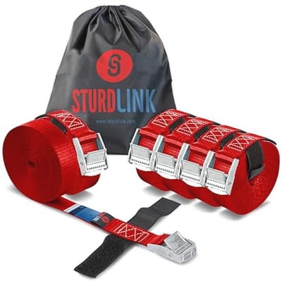 Spanbanden 25 mm 3 m 250 kg met gesp en klittenband - Set van 6 voor auto, aanhanger en fiets
