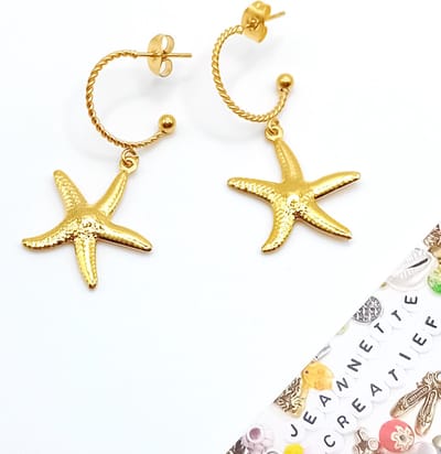 Jeannette-Creatief® - Beach - Oorbellen Starfish Seastar Zeester RVS Goud - Zeester Oorbellen - Oorbellen met bedels