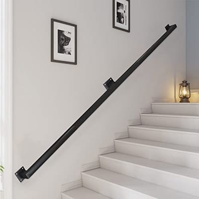 Moderne zwarte trapleuning compleet set - wandmontage handgreep van smeedijzer 30cm tot 600cm