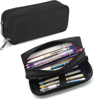 EXCITAT Etui - Etui voor heren met grote capaciteit - 2 compartimenten met ritssluiting - Etui - Duurzame opbergtas voor kantoorbenodigdheden - Zwart - Eén