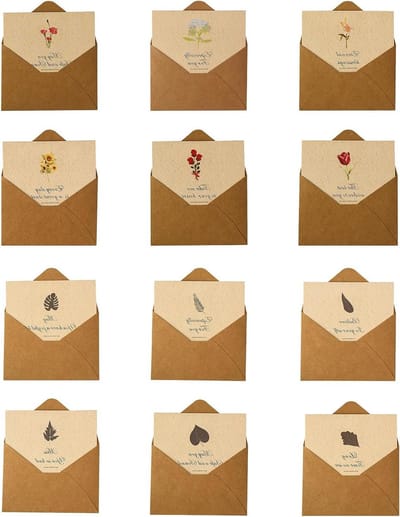 Wenskaarten Set - Cadeaukaarten Bloemen - Geleentheden Uiten - Dubbelzijdig Botanisch Ontwerp - 12 stuks - Geel