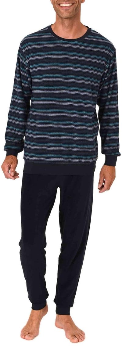 Heren pyjama in badstof met manchetten in een stijlvolle blokstreep-look - ook in oversize