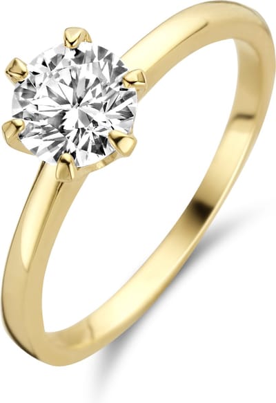 New Bling 9NBG-0204-50 Gouden Ring - Dames - Zirkonia - 6 mm - Solitair - Maat 50 - 6 Poot zetting - 14 Karaat - Goud