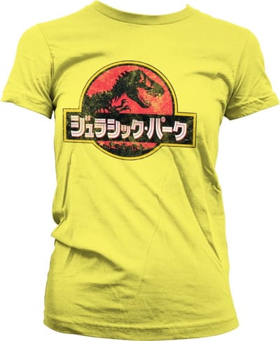 Jurassic Park Japans T-shirt met verweerd logo voor dames, meisjesachtig, geel