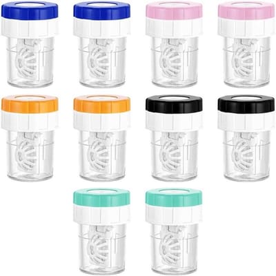 Lensreinigingscontainer - 10 Stuks - Lensdoosje - Kunststof - Draagbare - Contactlenzen doosje - Contactlensreiniger - Handmatige contactlensreiniger - Lenzenpotje - Contactlenshouder - Lenzenbakje - Geschikt voor thuis en op reis -34*48mm -5 Kleuren