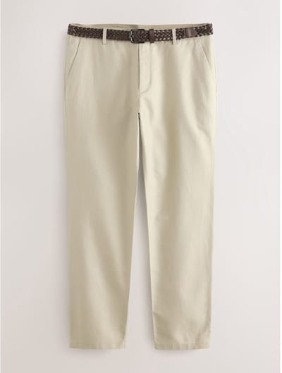 Next - Heren - Broek met ceintuur in reguliere pasvorm van een mix van linnen en katoen - Naturel