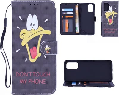LuxeBass Boekhoesje met print geschikt voor Samsung Galaxy S21 Plus - Don't Touch My Phone Duck 3D - telefoonhoes - gsm hoes - telefoonhoesjes