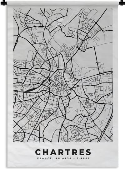 Wandkleed - Wanddoek - Chartres – Plattegrond – Frankrijk – Kaart – Stadskaart - 120x180 cm - Wandtapijt