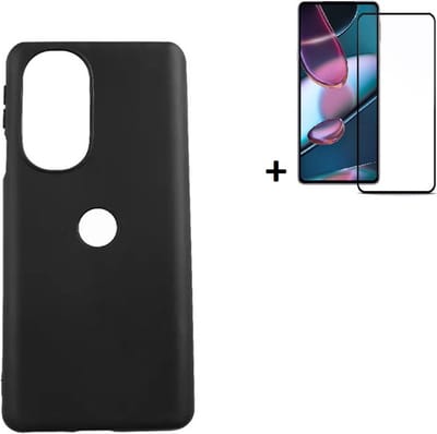 MoDo hoesje Geschikt voor Motorola Edge 30 Pro/ Motorola Edge+ 2022 - Siliconen Back Cover - Zwart met full screenprotector