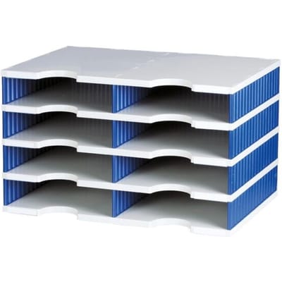 styro® sorteerstation styrodoc Standaard, C4, 4 etages/2 rijen/8 vakken, grijs/blauw