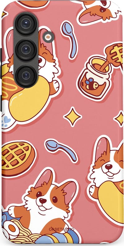 Casetastic Hoesje Geschikt voor Samsung S25 - Stijlvolle Beschermende Duo-layer Case - Corgi snacks