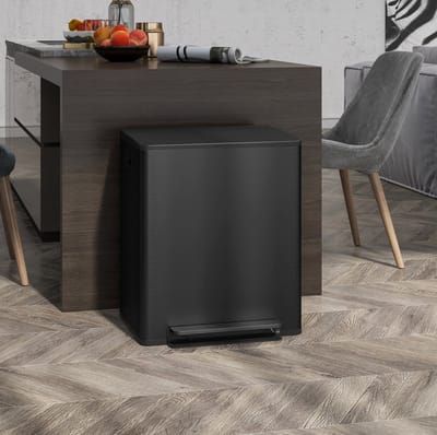 MEUNIQ afvalscheidingsprullenbak 2x25L met deksel, voetpedaal en uitneembare binnenemmers, soft-close pedaalemmer voor keuken, woonkamer of kantoor, zwart
