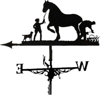 Windrichtingaanwijzer Tuin - Weerstation Decoratie - Windrichting Meten - Roestvrij Staal - 35x50 cm - Boer en Paard