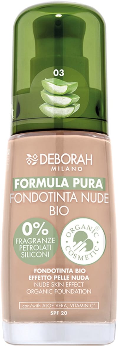 Deborah Milano Formula Pura Nude Skin Effect Foundation – Kleur 03 Beige - Natuurlijke Foundation – Lichte Tot Medium Dekking – Hydraterend & Egaliserend – Vegan En Gecertificeerd Organisch – Voor Een Stralende, Gezonde Huid