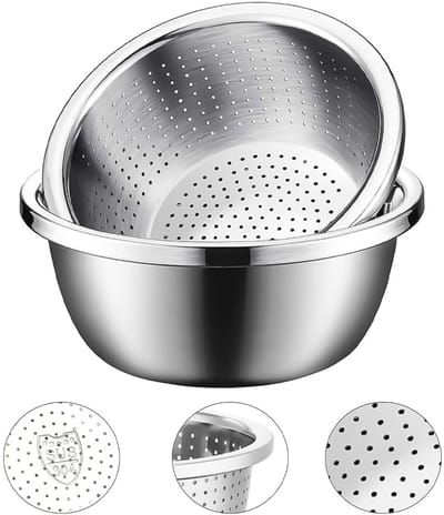 304 RVS Vergiet - Metalen Vergiet - Vergiet Met Mengkom - voor Keuken - 2-In-1- Afneembaar, voor Rijst, Groenten, Fruit, Pasta