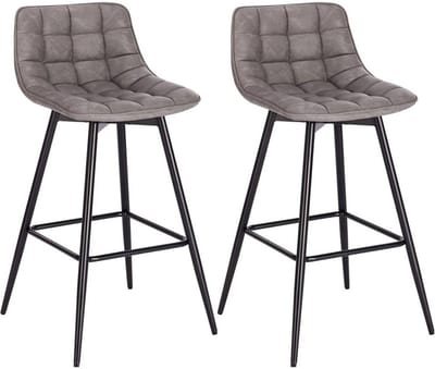 Barkruk Miso Industrial - Donkergrijs - Barkrukken set van 2 - Barstoel Kruk - Barstoelen met rugleuning - Keukenstoel - Kunstleer