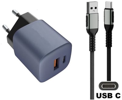 OneOne 33W snellader met 2 poorten + 0,25m sterke USB C kabel. GAN lader. PD PPS oplader adapter past op Samsung Galaxy M06, M42, M20, M31s, M32, M33, Xcover 5, Xcover 6 Pro, Xcover 7 / 7 Pro, Xcover Pro, Xcover FieldPro