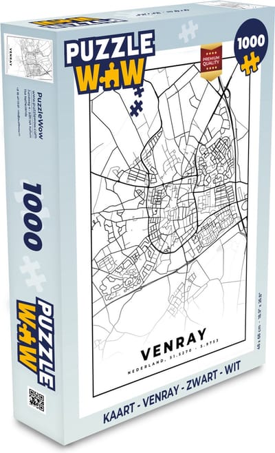 Puzzel Kaart - Venray - Zwart - Wit - Legpuzzel - Puzzel 1000 stukjes volwassenen