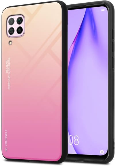 Cadorabo Hoesje geschikt voor Huawei NOVA 6 SE / P40 LITE / NOVA 7i in GEEL - ROZE - Tweekleurige beschermhoes van TPU-silicone Case Cover en achterzijde van gehard glas