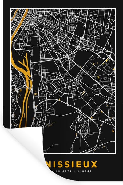 Muurstickers - Sticker Folie - Vénissieux – Plattegrond – Frankrijk – Kaart – Stadskaart - 20x30 cm - Plakfolie - Muurstickers Kinderkamer - Zelfklevend Behang - Zelfklevend behangpapier - Stickerfolie