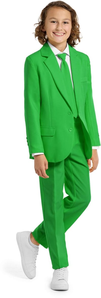 Suitmeister BOYS Solid Green - Casual Jongens Pak - Kostuum - Inclusief Blazer, Stropdas en Pantalon - Maat S