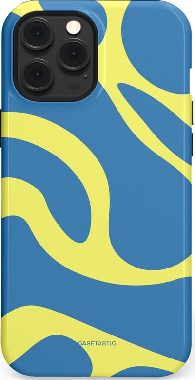 Casetastic hoesje geschikt voor Apple iPhone 12 Pro Max - MagSafe - Dubbellaagse bescherming - Blauwe Gele Zee Stranden - Fashion Case - Lavendel Goud Lichtblauw
