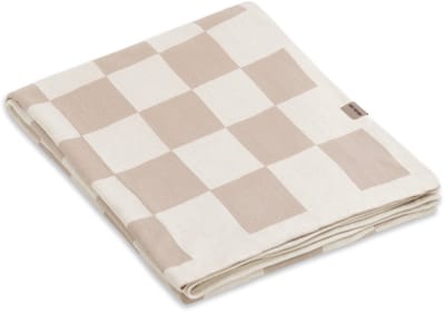 Knit Factory Caro Gebreid Plaid - Woondeken - plaid - Katoenen deken - Kleed - Geblokt motief - Ecru/Linnen - 160x130 cm