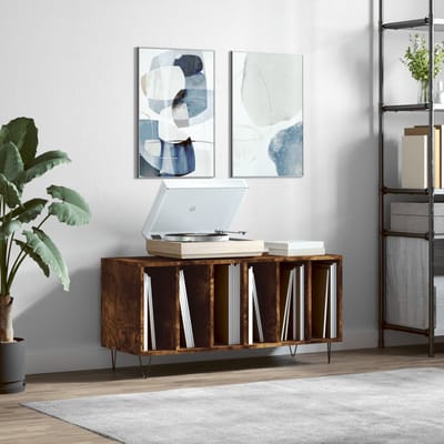 vidaXL - Platenkast - 100x38x48 - cm - bewerkt - hout - gerookt - eikenkleurig