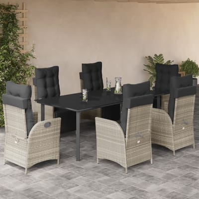 vidaXL - 7-delige - Tuinset - met - kussens - poly - rattan - grijs