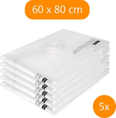 Meisterhome® Vacuümzakken 5 Stuks - 60 x 80 cm - Vacuüm Opbergzakken met Ventiel - Voor Kleding, Kussens, Dekbedden, Dekens en Beddengoed - Herbruikbaar - Ruimtebesparend