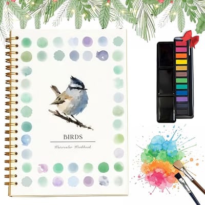 Aquarel werkboek - Aquarel werkboek voor beginners - Beginnersvriendelijke schilderset - Kunstnijverheid - Voor creatieve verkenning - Aquarelverfset - Met 12 verven - Kunst- en knutselschilderset - Cadeau voor vrouwen - vogel