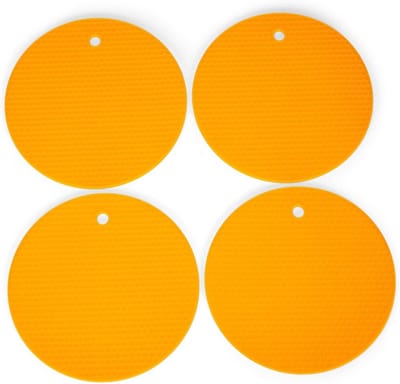 Daity Ronde siliconen onderzetters voor pannenlappen met honingraatmotief - set van 4 - oranje