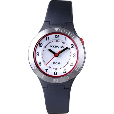 Xonix WU-A07 - Horloge - Analoog - Kinderen - Siliconen band - ABS - Cijfers - Achtergrondverlichting - Waterdicht - 10 ATM - Zwart - Rood - Wit